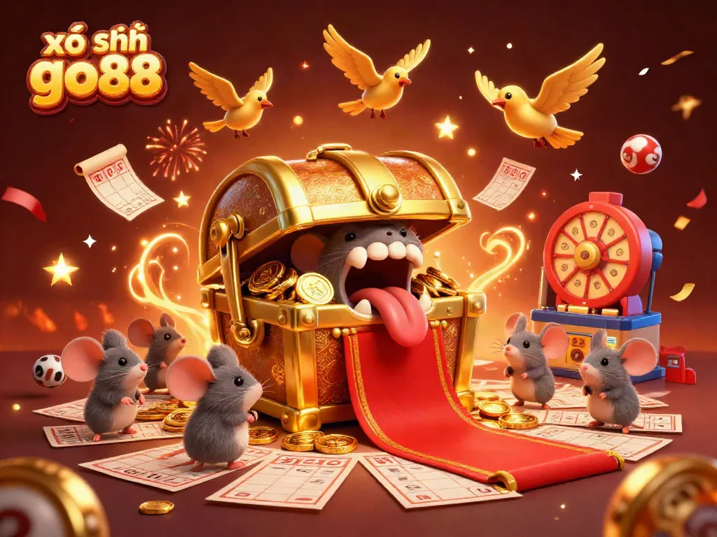Engaging scene of xổ số go88 with vibrant illustrations of lottery excitement and gaming elements.